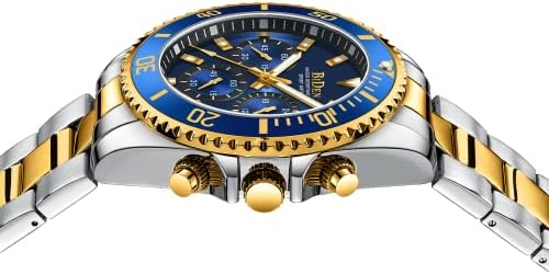 BIDEN Mens Watches Chronograph Gold Blue Stainless Steel Waterproof Date Analog Quartz Watch Business Casual Fashion Wrist Watches for Men