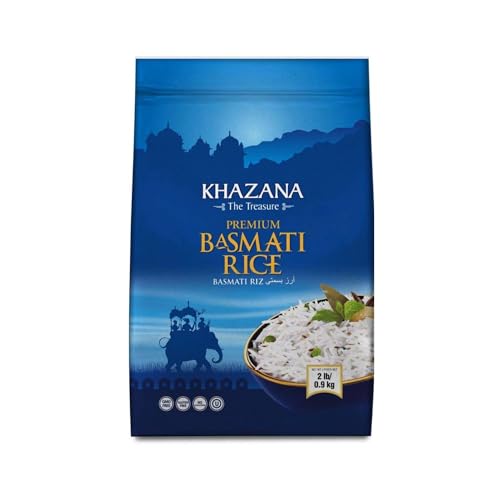 Authentic Premium Basmati Rice by Khazana in 10 lb Bag - Aromatic and Flavorful Indian Grain - Non-GMO, Gluten Free, Kosher, Cholesterol Free