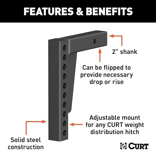 Curt Manufacturing 17123 Adj Hitch Bar 9 in X 7 in with 10 1/2 in Rise