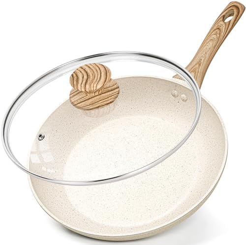 MICHELANGELO 8 Inch Nonstick Frying Pan with Lid, Non Stick Small Frying Pan with Non-Toxic Coating, Non-Stick Skillet with Ergonomic Handle