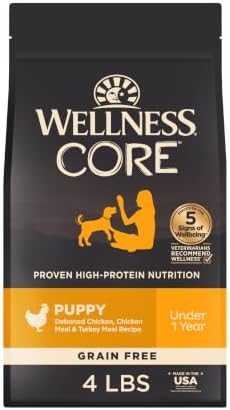 Wellness CORE Puppy Dry Dog Food, Grain Free Kibble, Natural, High Protein, Chicken and Turkey Recipe, 4 lb Bag
