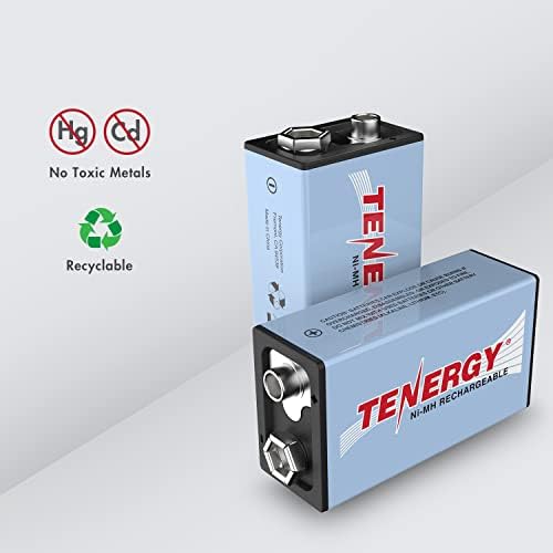 Tenergy 9V NiMH Battery, High Capacity 250mAh Rechargeable 9 Volt Batteries for Smoke Detector/Alarms, TENS Unit, Metal Detector, and More (4 Pack)
