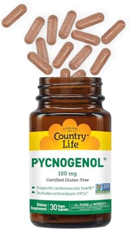 Country Life Pycnogenol 100mg - French Maritime Pine Bark Extract Antioxidants Supplement - Supports Cardiovascular Health - No Yeast, Corn, Wheat