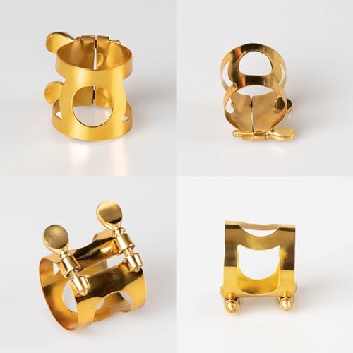 Gold Plated Brass Saxophone Ligature for Alto Tenor Sax, Adjustable Double-Screw Mouthpiece Ligature