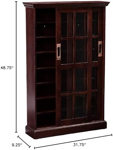 SEI Furniture - Media Cabinet with Sliding Doors - Espresso - Transitional Design, Brown Glass and Wood - Ideal for Home Office, Living Room (MS1071)