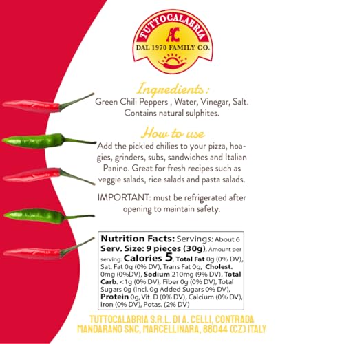 TUTTOCALABRIA Pepperoncini Peppers, Hot Pickled Green Calabrian Chili