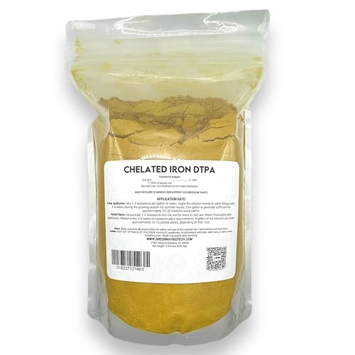 Greenway Biotech, Inc. Chelated Iron DTPA 11% - for Alkaline Soils (pH 4.0-7.5) - 100% Water Soluble Fertilizer for Citrus, Lawns & Hydroponics - Corrects Iron Chlorosis - Made in USA - 1 Pound