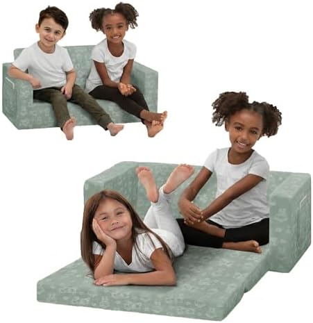 Delta Children - Serta Perfect Sleeper Kids 2-Seater Sofa, Convertible 2-in-1 Flip Open Toddler Couch Sleeper, Foam Chair for Playroom & Bedroom