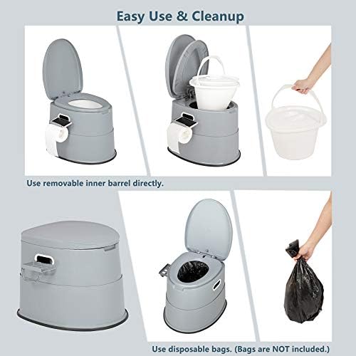 VINGLI Portable Toilet | Indoor Outdoor Commode w/Detachable Inner Bucket & Removable Paper Holder, Lightweight & Compact for Camping, Boat, Van