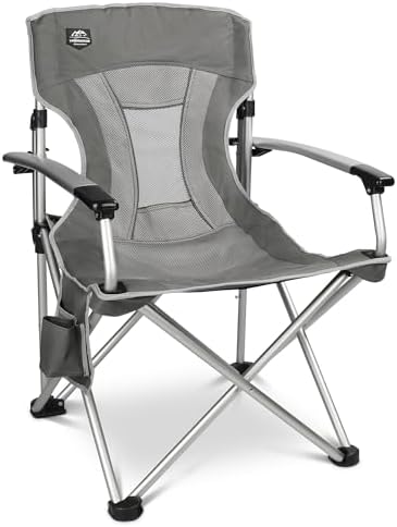 Lightweight Folding Hard Arm Camping Chair,Mesh Back,Heavy Duty,Padded Backpack Camp Chair w/Cup Holder,Cooler Bag for Adults Garden Parties,Grey