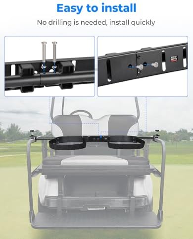 KEMIMOTO Golf Cart Bag Holder Bracket, Fit for Most 2+2 Seat Golf Carts | No Drilling Adjustable Metal Golf Cart Bag Attachment, Compatible with EZGO
