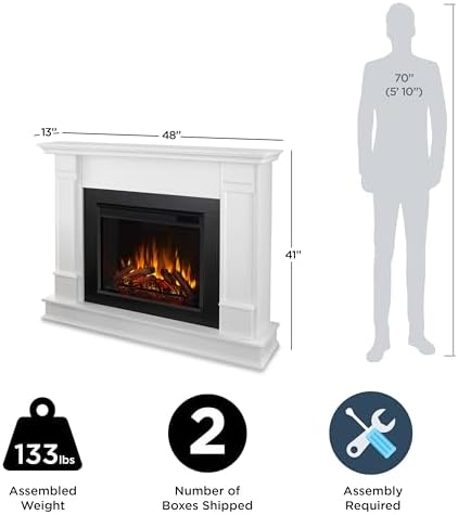 Real Flame Silverton 48” Electric Fireplace with Mantel for Living Room or Bedroom, Replaceable Fireplace Insert Heater