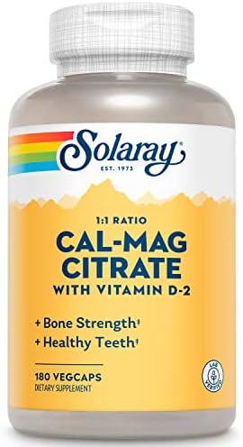 SOLARAY Calcium Magnesium Citrate 1:1 with Vitamin D2, 180 VegCaps | Bone, Muscle, Teeth & Nerve Support, Calcium & Magnesium Citrate with Vitamin D2