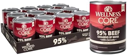 Wellness CORE 95% Adult Canned Wet Dog Food, Grain Free, Natural, Beef with Carrots Recipe, 12.5 oz, Pack of 12 Cans