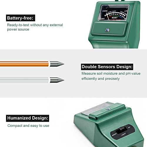 SONKIR Soil pH Meter, MS02 3-in-1 Soil Moisture/Light/pH Tester Gardening Tool Kits for Plant Care, Great for Garden, Lawn, Farm