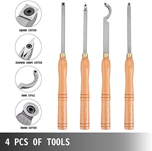 VEVOR Wood Turning Tools 4PC Set, Carbide Lathe Tools with Diamond, Round, Square Cutters, Comfortable Grip Handles for DIY Hobbyists