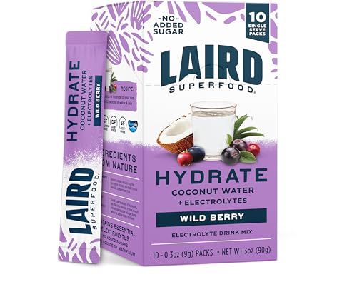 Laird Superfood HYDRATE Coconut Water Powder Drink Supplement with Coconut Water and Auqamin, All Natural, No Added Sugars, Gluten-Free, Non-GMO, Vegan, 8 oz. Bag, Pack of 1