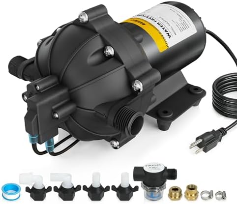 12V RV Water Pump, 5.0 GPM 55 PSI Diaphragm Pump, 20Volt Quiet Fresh Water Pump with Pressure Switch, Self Priming Pressure Pumps for RV Camper Boat Marine Food Truck, Dark Grey