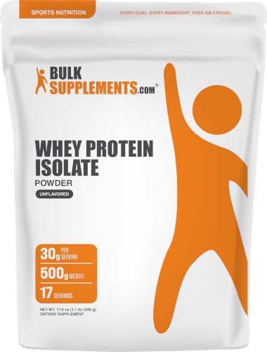 BulkSupplements.com Whey Protein Isolate Powder - Unflavored Whey Protein Powder, Nutritional Supplement - Gluten Free, 30g per Serving, 1kg (2.2 lbs) (Pack of 1)