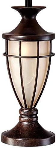 Cage 33" Large Table Lamp Mission Night Light Champagne Nightlight | Brushed Bronze Brown Iron Glass Living Room Bedroom House Bedside Nightstand Home Office Entryway Beige Drum