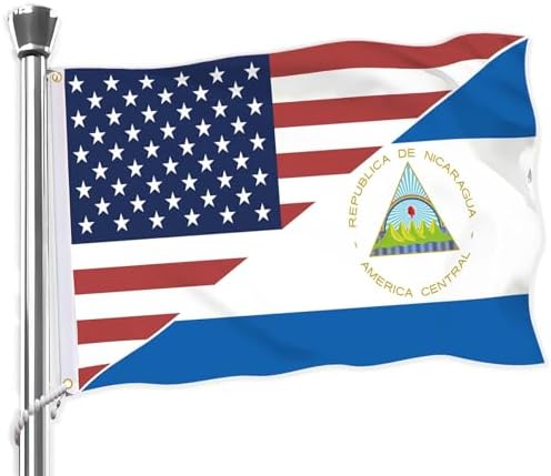 Nicaragua USA Flag,Big 3x5 FT Nicaraguan Flag,36x60 Inch Large Double-Printed Durable 150D Thick Polyester Decorations with 2 Brass Grommet