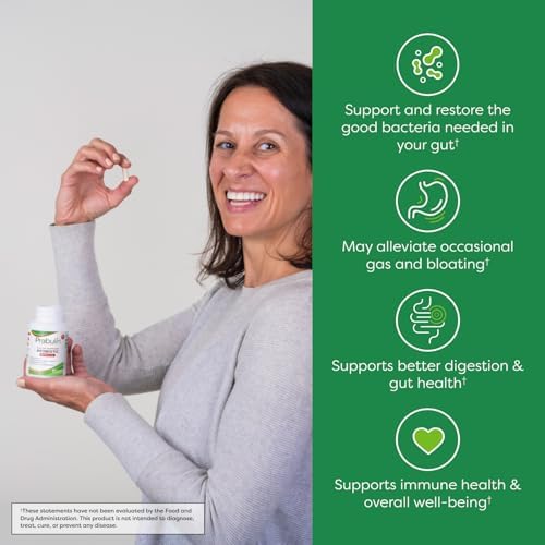 Probulin Colon Support Daily Probiotic + Prebiotic + Support Gut Health, Occasional Gas and Bloating - 20 Billion CFU - 12 Strains, 30 Vegan Capsules