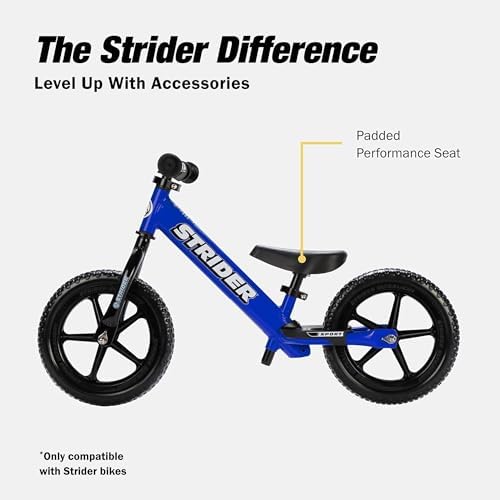 Strider Performance Seat with XL Post, Fits 12 and 14x Bikes, Inseam 15-19” | Ergonomic Performance Seat with XL Post for Extra Reach