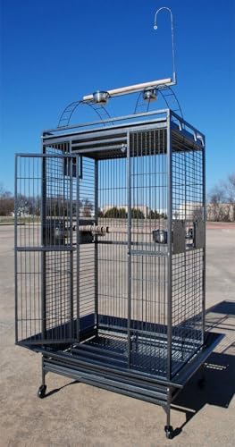 Large Double Ladders Open Play Top Wrought Iron Bird Parrot Parakeet Finch Macaw Cockatoo Cage, Include Seed Guard and Toy Hook (30.5''L x 29.5''W x 65''H, Black Vein)