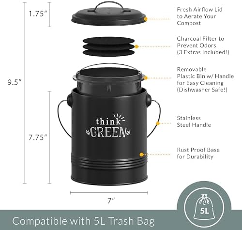 Barnyard Designs 1.2 Gallon Kitchen Counter Compost Bin with Lid (Mint)