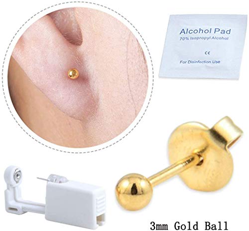 XUKEKOY 2 Pack Self Ear Piercing Gun Earring Disposable Piercing Kit No Pain Easy Use Ear Piercing Gun Kit Tool with Stud (Gold)