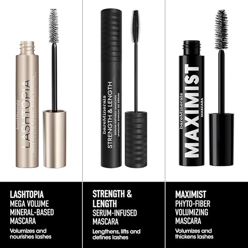 bareMinerals Strength & Length Serum-Infused Black Mascara with Plant-Based Lash Serum, Lengthens, Lifts & Defines for Healthier Lashes, Vegan