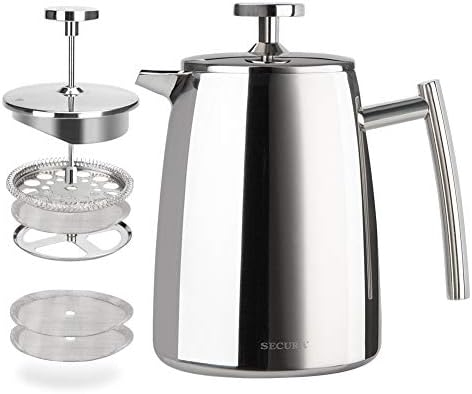 Secura French Press Coffee Maker, 50-Ounce, 304 Stainless Steel Insulated Coffee Press with Extra Screen