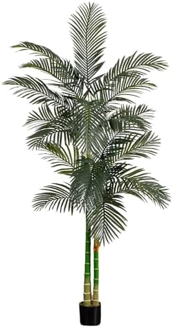 Nearly Natural 4 ft Artificial Golden Cane Palm Tree with Nursery Pot | Double-Stalk, Lush Realistic Foliage, Indoor Faux Palm Plant, Living Room Decor, Perfect Tropical Decoration