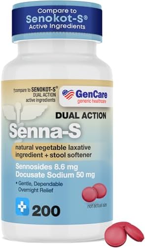 GenCare Senna-S Laxative Plus Stool Softener, Dual Action, 200 Ct