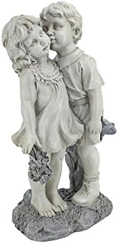 Young Sweethearts: Kissing Children Garden Statue