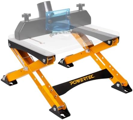 POWERTEC Folding Router Table Stand – Adjustable Height Workstation Base for 11-1/2" x 15-1/2" Trim Router Tables, Wall-Mount Ready