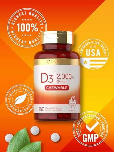 Carlyle Chewable Vitamin D3 2000 IU (50mcg) | 180 Chewable Tablets | Berry Flavor | Vegetarian, Non-GMO and Gluten Free Supplement