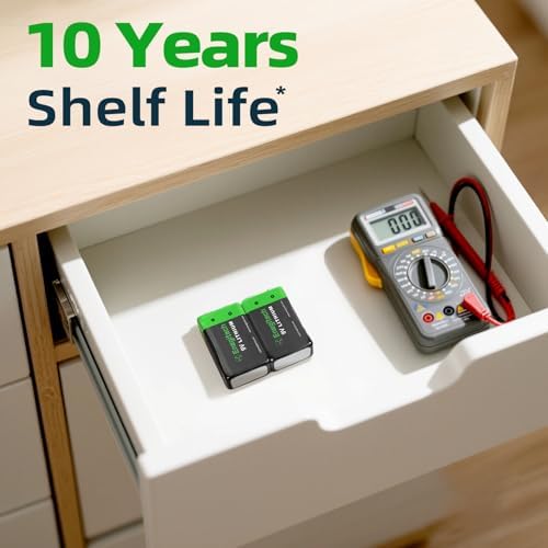 Enegitech 9V Lithium Battery, 9 Volt Lithium Battery 1200mAh for Smoke Detector, Fire Alarm, Keyless Entry Door Lock, Multimeter