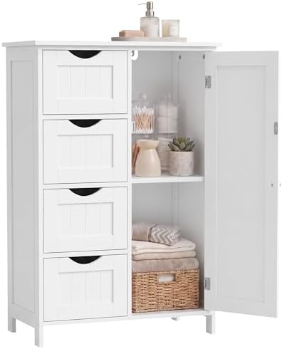 SONGMICS HOME Freestanding Storage Cabinet, Floor Cabinet with Elevated Legs, Metal Handles, for Living Room, Kitchen, Bathroom, Green