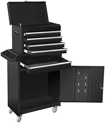 Road DAWG ATBT1204D-BLACK Torin Rolling Garage Workshop Tool Organizer: Detachable 4 Drawer Tool Chest with Large Storage Cabinet and Adjustable Shelf