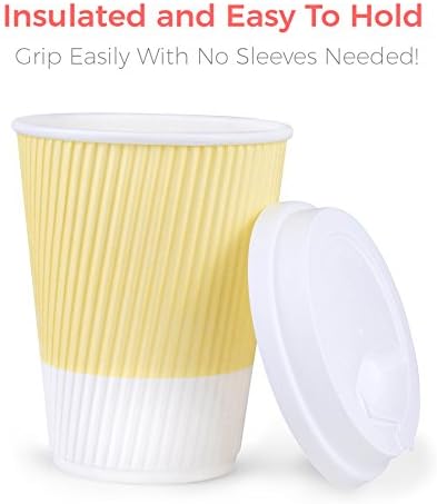 Disposable Coffee Cups With Lids - (80 set) 12 oz Paper To Go Coffee Cups With Resealable Lids Prevent Leaks! Travel Insulated Hot Beverage Drink Cup. Will Not Bend With Heat or Burn Fingers