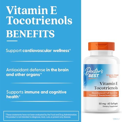 Doctor's Best Vitamin E Tocotrienols contains TocoGaia ULTRA™ bioenhanced full spectrum vitamin E complex, 60 Count