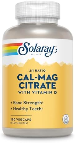 SOLARAY Calcium Magnesium Citrate 2:1 with Vitamin D3, 180 Capsules | Bone