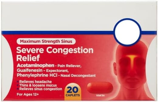 SEDLAV Maximum Strength Severe Sinus & Congestion Relief Caplets, 20 Count, Sticker