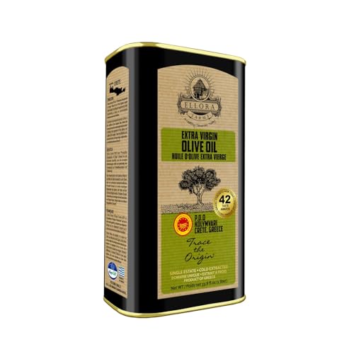 Ellora Farms Olive Oil Extra Virgin, Traceable & Certified PDO Polyphenol Rich Extra Virgin Olive Oil Cold Pressed, Global Gold Awards, Kosher, Single Origin from Crete, Greece 33.8 Fl oz, Pack of 2