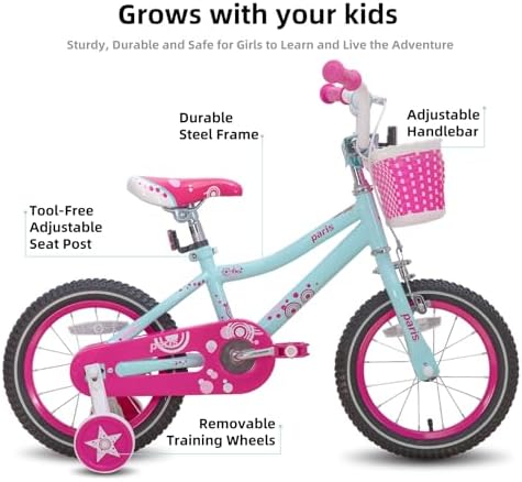 JOYSTAR Paris Girls Bike with Training Wheels for Ages 3-10Y