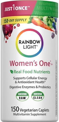 Rainbow Light Womens Multivitamin One + | 60 Caplets | Supports Energy & Antioxidant Health | Real Food Nutrients, Digestive Enzymes & Probiotics