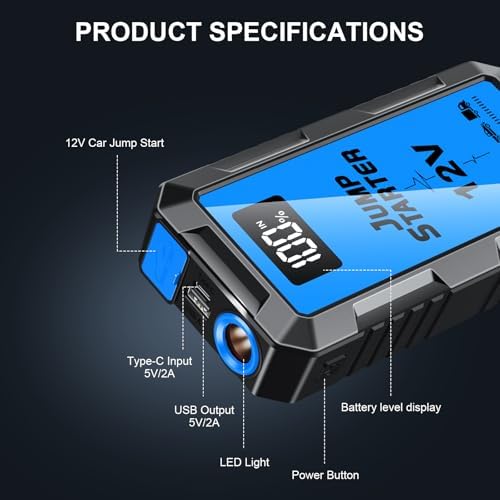 8000A Car Battery Jump Starter Box with Jumper Cables, 12V Car Jump Starter Portable (All Gas
