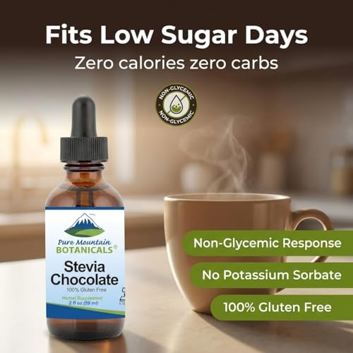Chocolate Stevia Liquid Drops Flavored with Natural Sweet Dark Chocolate | Alcohol Free and Kosher | 2oz Glass Bottle