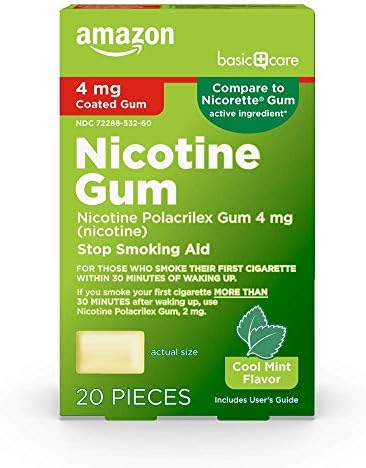 Amazon Basic Care Nicotine Polacrilex Coated Gum 4 mg (nicotine), Cinnamon Flavor, Stop Smoking Aid, Quit Smoking, Reduces Nicotine Cravings, 160 Count